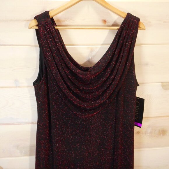 NWT Onyx-Nite Eveningwear Dress Plus size 20W Black Red Metallic Shimmer Stretch - Picture 2 of 9